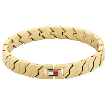 Ανδρικό ατσάλινο βραχιόλι Tommy Hilfiger 2790620 χειροπέδα σε χρυσό χρώμα και σχέδιο μπρασελέ.